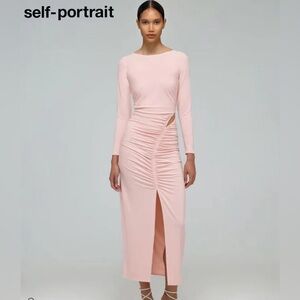 SELF-PORTRAIT Pink Jersey Gathered Cut Out Midi Dress - US 8